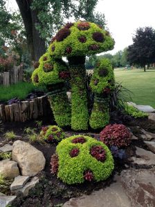 Bright Green Mushroom trees near the Hobbit Hole in Dorval Gardens, Quebec - MontrealMadame.com